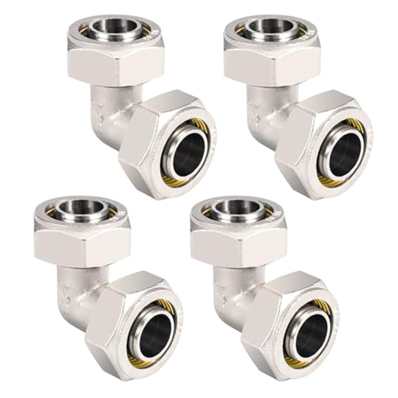 Compression Fitting Brass - DTA4-Brass-Nickel Plated Air Line Fittings 4PCS